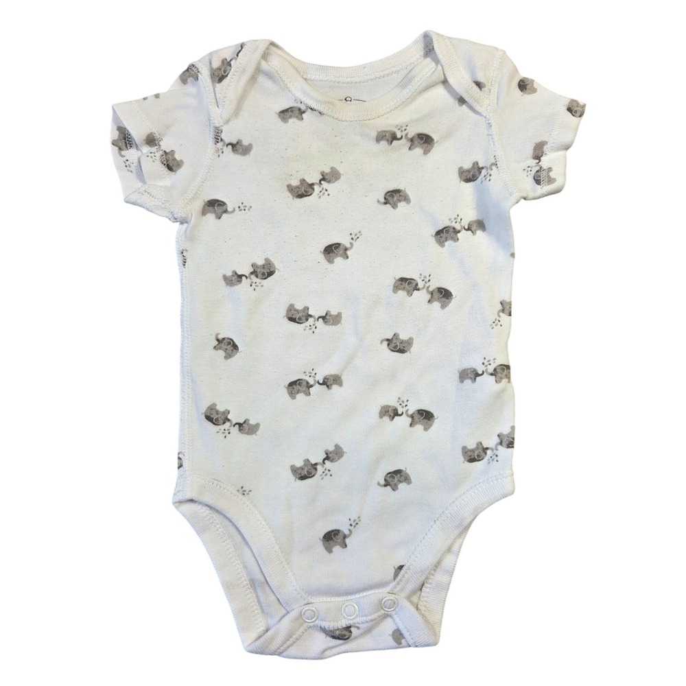 Moon and Back Organic Cotton Elephant Print Bodysuit White Grey 3-6 Months